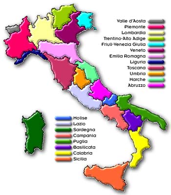 Mappa d'Italia - Selezionate una regione dalla mappa o dalla legenda
